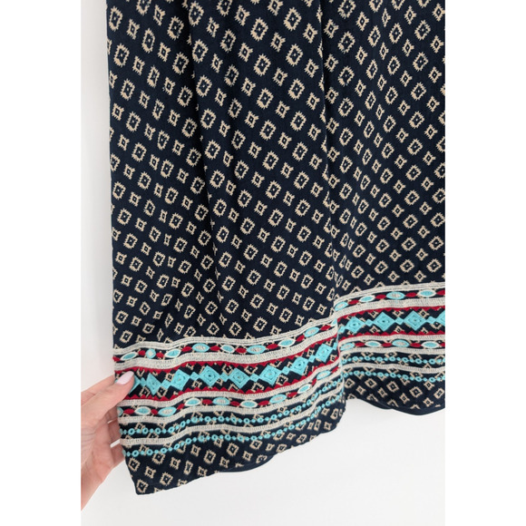 THML Womens‎ Black Boho Cottage Batik Embroidered V Neck A Line Mini Dress Large - Picture 5 of 9